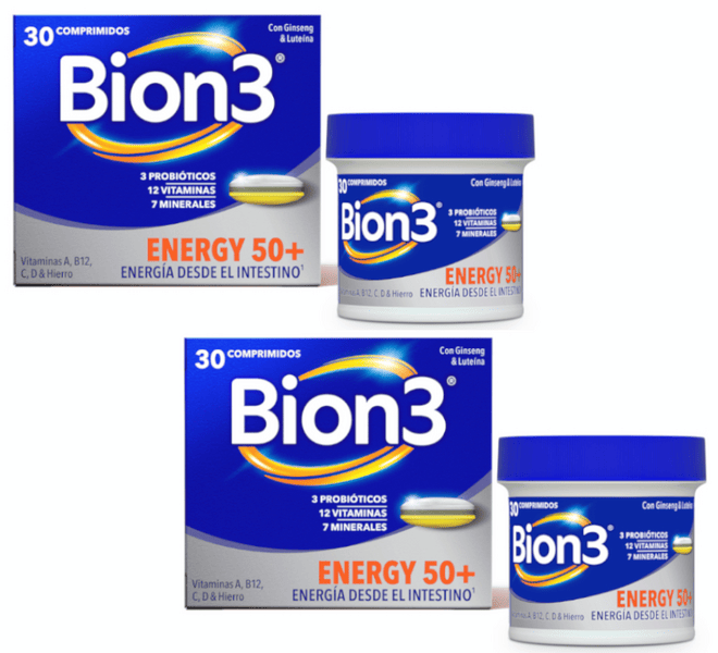 Bion3 Energy 50+ Probióticos y Vitaminas 2x30 Comprimidos