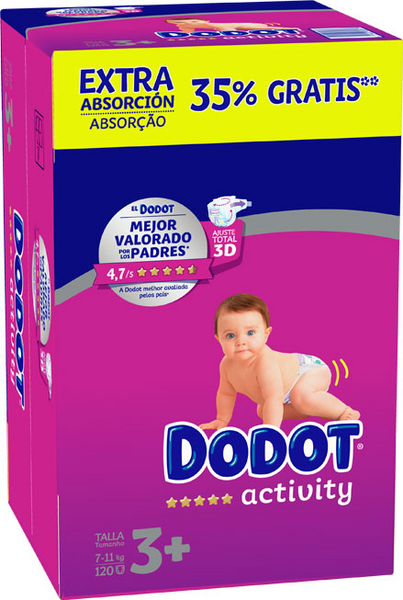 Dodot Pañales Activity Extra T3+ (7-11 Kg) 120 Uds