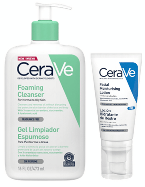 CeraVe Gel Limpiador Espumoso 473 ml + Loción Hidratante Rostro 52 ml