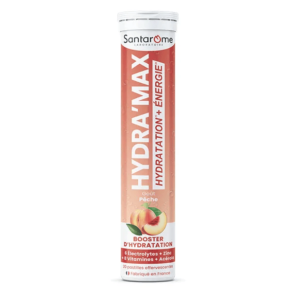 Santarome - Hydra'max - Solution d'hydration - Thé Pêche - 20 comprimés