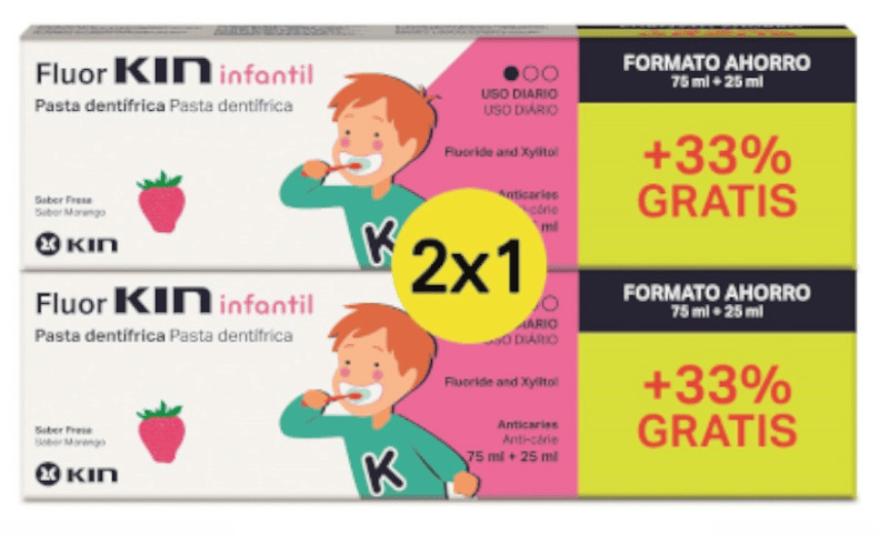 Kin Pasta Dentífrica FluorKin Infantil Sabor Fresa 2x1 75+25 ml