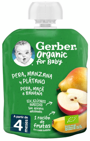 Gerber Pouch Orgánico Pera, Manzana, Plátano 90 Gr