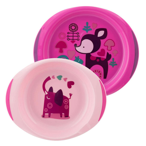 Repas Ensemble Assiette Plate et Creuse Décorée +12m Rose
