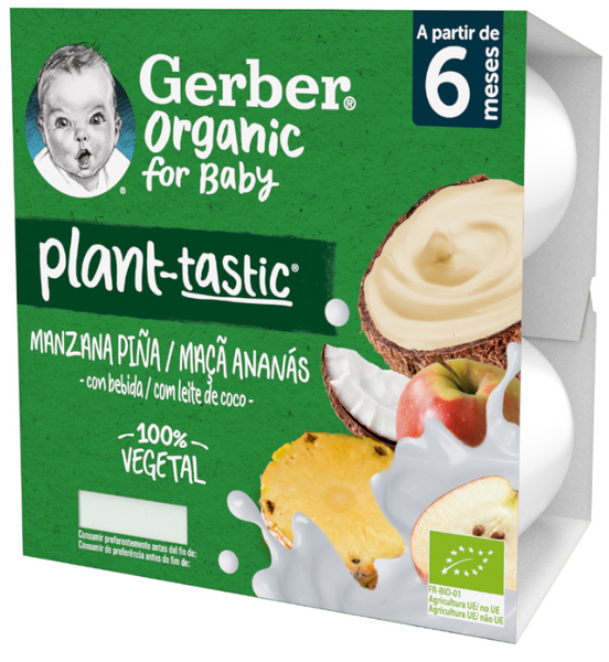 Gerber Organic Plant-tastic Manzana Y Piña +6m 4x90 Gr