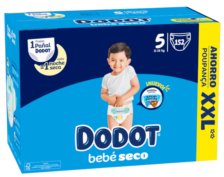 Dodot Bebé Seco Pañales Box XXL T5 (11-16 Kg) 152 Uds