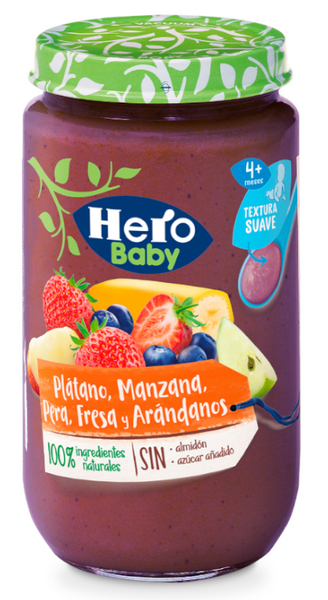 Hero Baby Tarrito Plátano, Manzana, Pera, Fresa Y Arándanos +4m 190 Gr