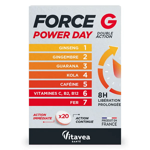 Force G Power Day Double action Ginseng, Guarana, Caféine 20 comprimés 3
