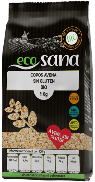 Ecosana Copos Avena Gruesos Integrales Sin Gluten Bio 1 kg
