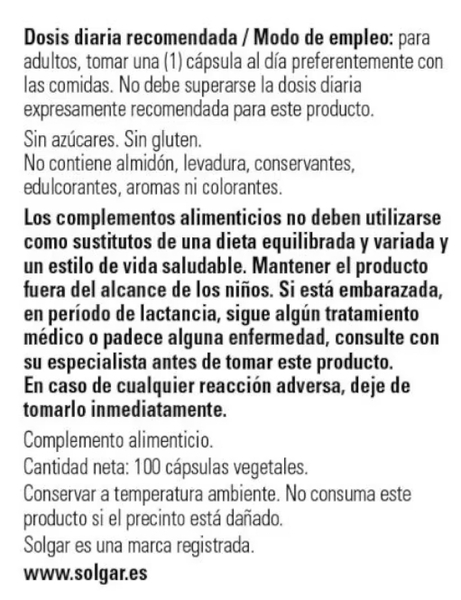 Solgar Biotina 5000 Mcg 100 Cápsulas - Imagen 5