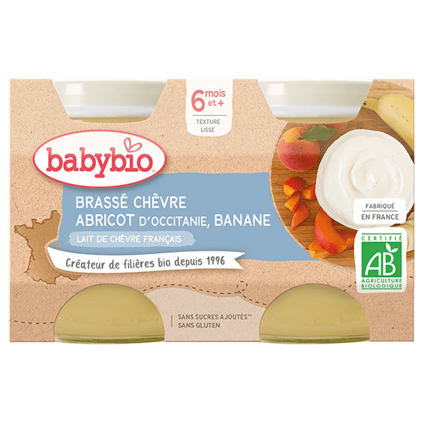 Desserts Lactés Pot Brassé au Lait de Chèvre Abricot Banane +6m Bio 2 x 130g 2