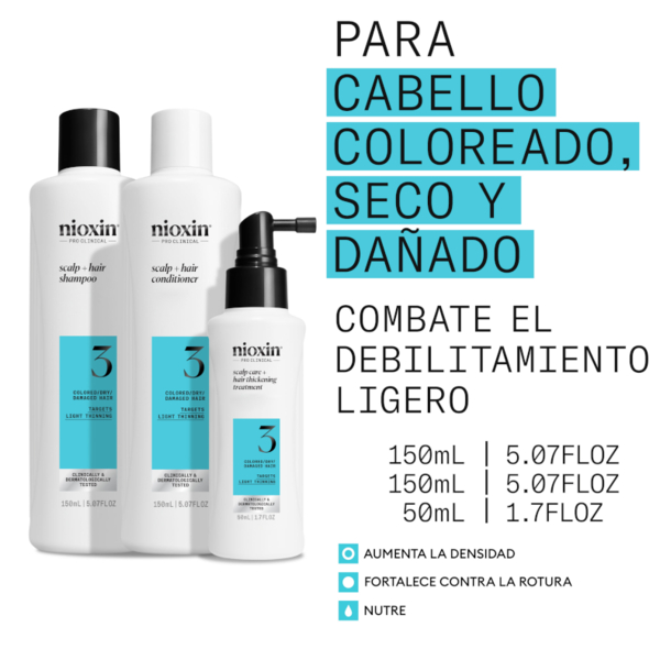 Nioxin 3 Cabello Teñido Debilitamiento Leve Champú 150 Ml + Acondicionaor 150 Ml + Tratamiento 50 Ml