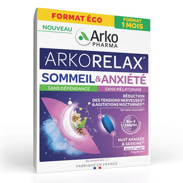 Arkorelax Sommeil & Anxiété Passiflore Verveine Citronnée Vitamine B3 30 comprimés 3