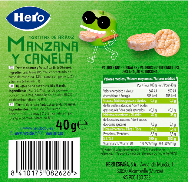 Hero Kids Snack Tortitas Manzana Y Canela 40 Gr