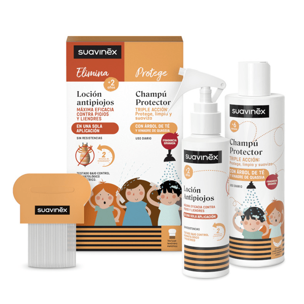 Suavinex Loción Antipiojos y Liendres 125 ml + Champú Protector Antipiojos 250 ml + Lendrera +2 Años