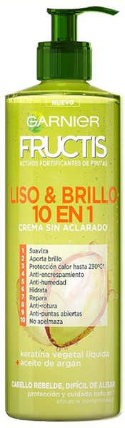Garnier Fructis Crema Sin Aclarado Liso Y Brillo 10 En 1 400 Ml