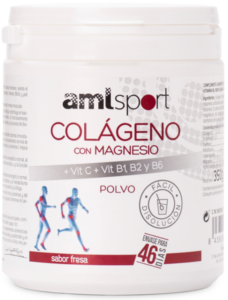 AmlSport Colágeno Con Magnesio + Vit C + Vit B1 B2 Y B6 Sabor Fresa 350g