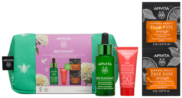 Apivita Bee Radiant Sérum 30 Ml + Bee Sun Safe SPF50 15 Ml + Mascarilla Facial Naranja 2x8 Ml