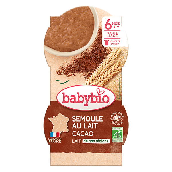 Desserts Lactés Bol Semoule au Lait Cacao +6m Bio Lot de 2 x 100g 3