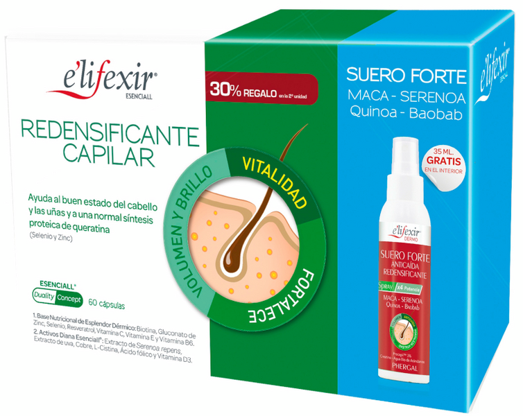 Elifexir Esenciall Pack Redensificante Capilar 60 Cápsulas + Suero Forte Anticaída 35ml