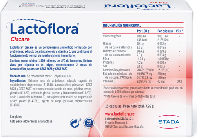 Lactoflora Ciscare Probiótico Arándano Rojo Bienestar Urinario 15 Cápsulas