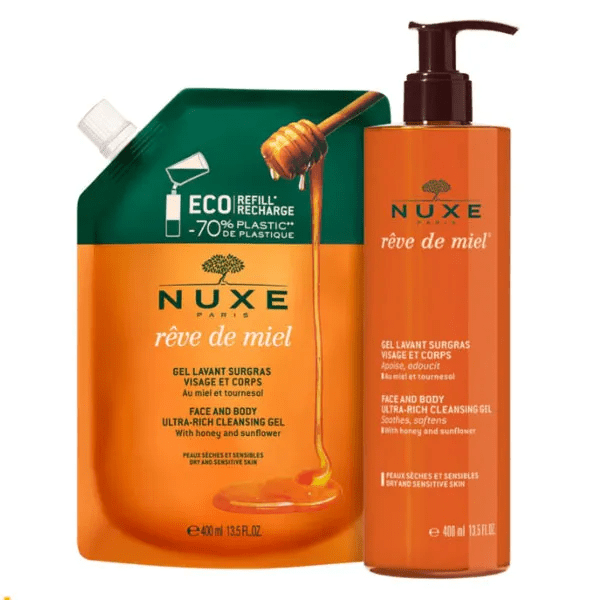 Nuxe Rêve de Miel® Gel lavant surgras visage et corps + recharge