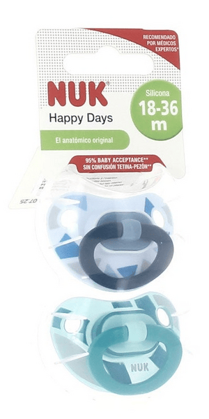 Nuk Chupete Silicona Happy Days 18-36m Azul y Verde 2 uds
