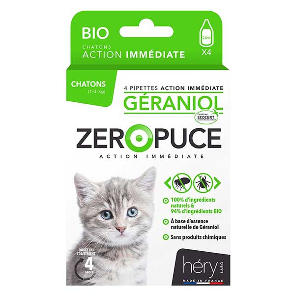 Héry Géraniol Pipettes Chaton Zéro Puce 4X0,6 Bio