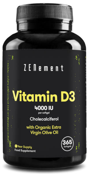 ZENement Vitamina D3 4000 UI con Aceite de Oliva Virgen Extra 365 Cápsulas Blandas