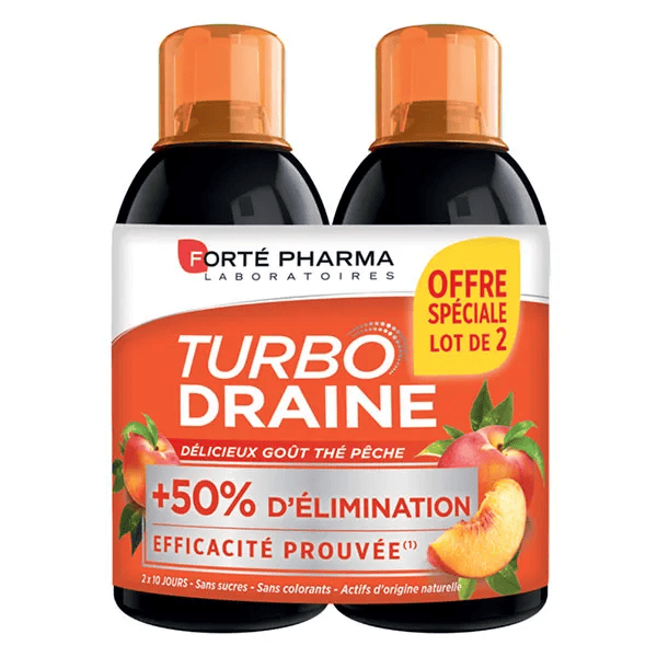 TurboDraine Thé Pêche Draineur Minceur Elimination Lot de 2x500ml