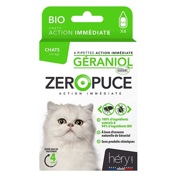 Héry Géraniol Pipettes Chat Zéro Puce 4X1 Bio