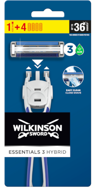 Wilkinson Sword Maquinilla Essentials 3 Hybrid + 4 Recambios