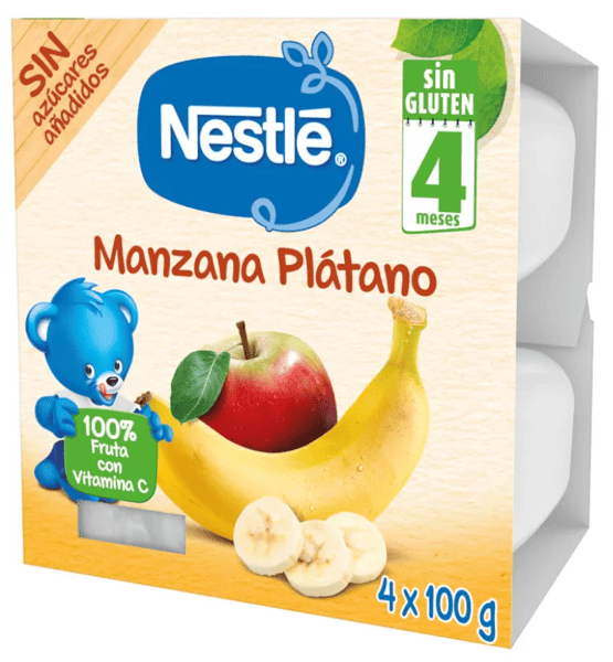 Nestlé Puré Tarrina Manzana y Plátano +4m 4x100 gr