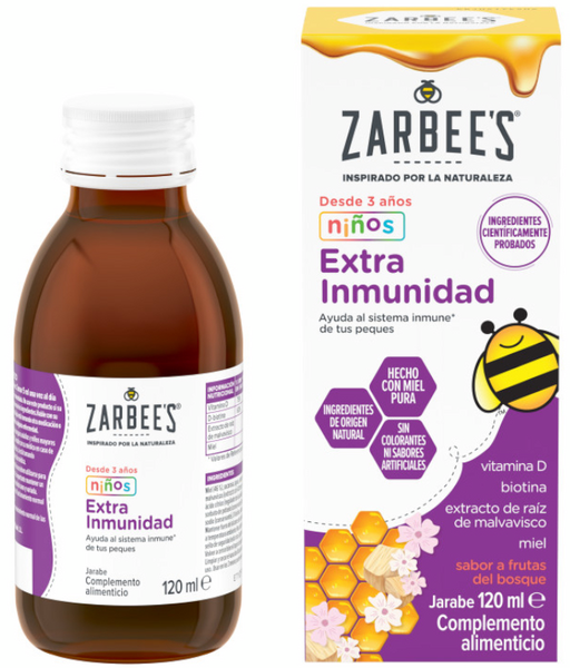 Zarbee's Jarabe Niños Extra Inmunidad Miel, Extracto De Raíz De Malvavisco Y Vitamina D Niños 120 Ml