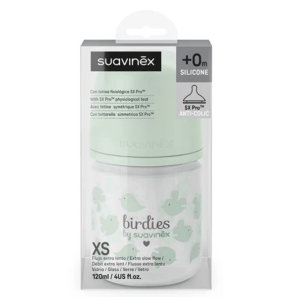 Biberon Verre Tétine SXPRO XS Birdies Vert 120ml