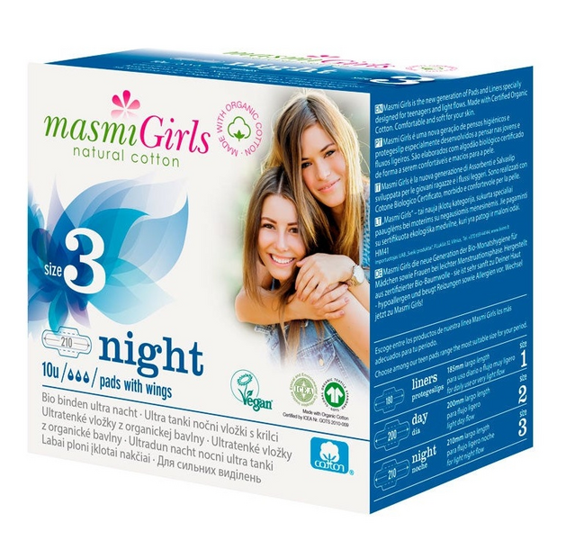 Masmi Girls Compresas Ultrafinas Noche Con Alas Talla 3 10Uds