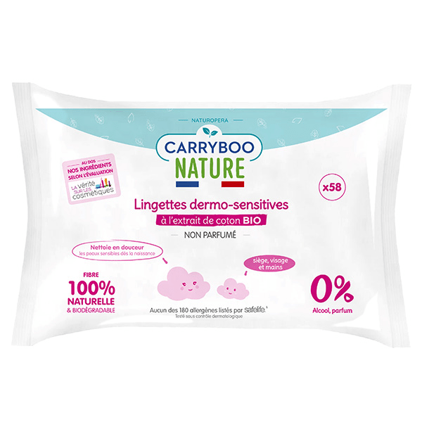 Soins Lingette Dermo-Sensitive Coton Bio 58 unités