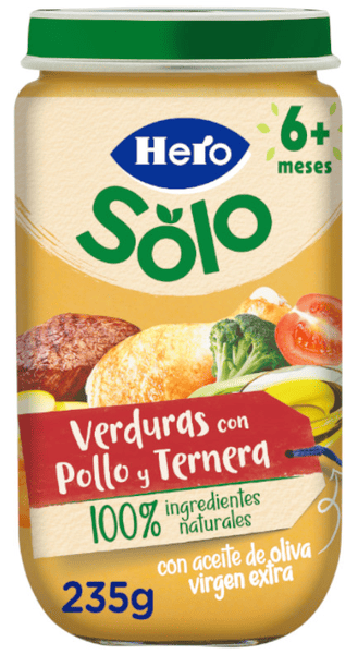 Hero Solo Verdes Tarrito Verduritas Con Pollo Y Ternera +6M 235 Gr