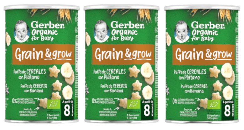 Gerber Organic Puff Cereales con Plátano +8m 3x35 gr