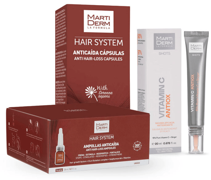 Martiderm Ampollas Anticaí­da 14 uds + Shots Vitamin C Antiox 20 ml + Anticaída Oral 60 Cápsulas