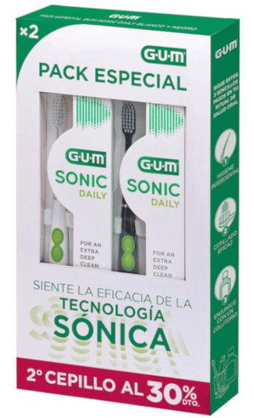 Gum Cepillo Dental Sonic Daily Blanco + Sonic Daily Negro Pack Especial