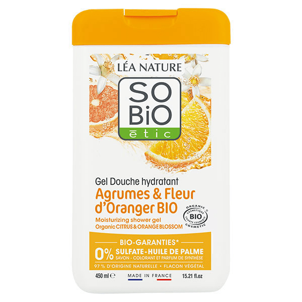 So'Bio Étic Douche Gel Hydratant Agrumes et Fleurs d'Oranger Bio 450ml 2