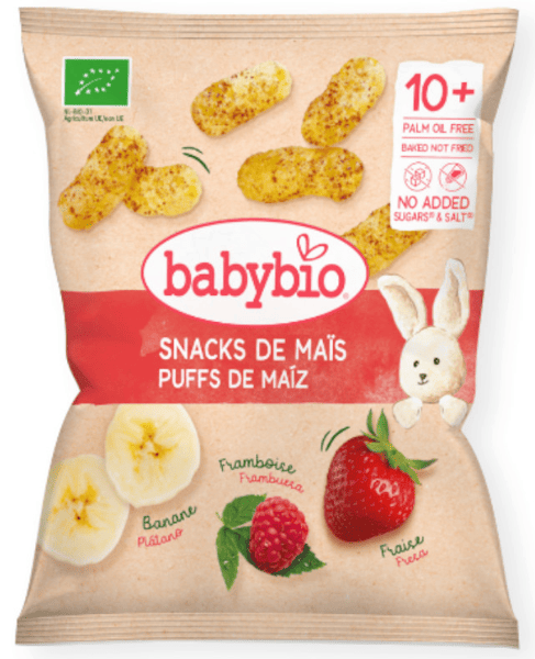 Babybio Puffs de Maíz con Plátano, Frambuesa y Fresa +10m 15 gr