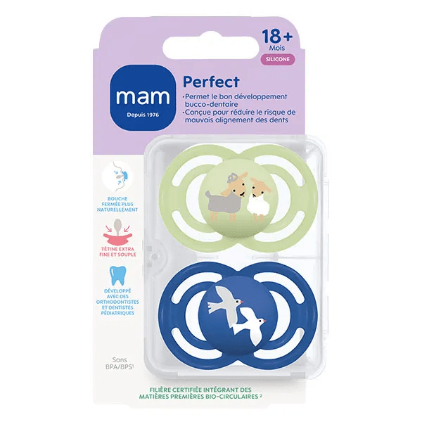 Sucette Perfect Animaux 18+ mois Silicone Motif Moutons Oiseaux X2 3