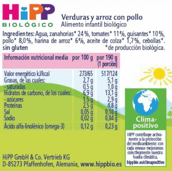 Hipp Tarrito Bio Verduras Y Arroz Con Pollo 190gr