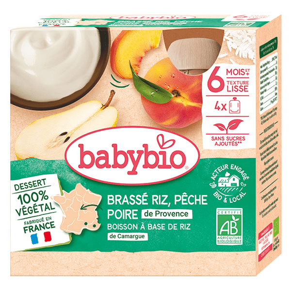 Desserts Végétaux Gourde Brassé Riz Pêche Poire +6m Bio 4 x 85g 2