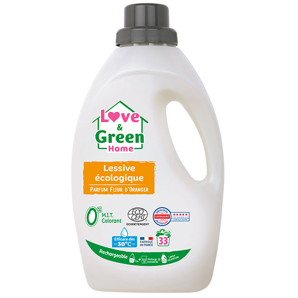 Home Lessive certifiée Eco-détergent - Rechargeable, Parfum fleur d'oranger - 1,5 L