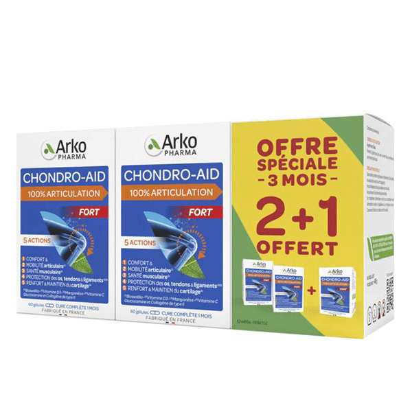 Chondro-Aid 100% Articulation 2+1 mois offert 3 x 60 gélules - 180 gélules 4