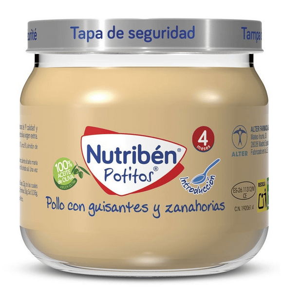 Nutribén Potito Pollo Guisantes y Zanahorias +4m 120 gr