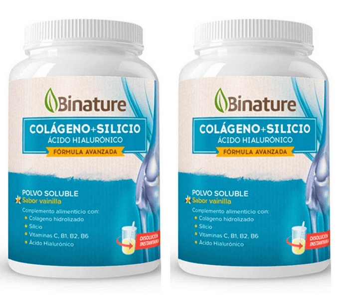 Binature Colágeno, Silicio y Ácido Hialurónico Bote Vainilla 2x368 gr