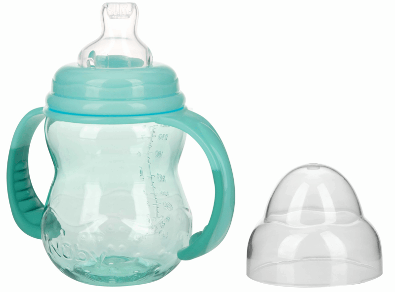 Nûby Biberón de Entrenamiento Tritan Boquilla y Cuello Ancho +6m 240 ml Verde Agua